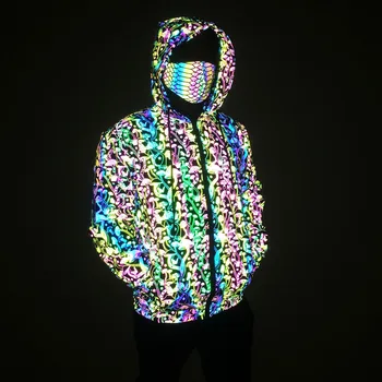Мужская голографическая светоотражающая куртка Унисекс с геометрическим рисунком “Гриб”, отражающая легкие повседневные пальто